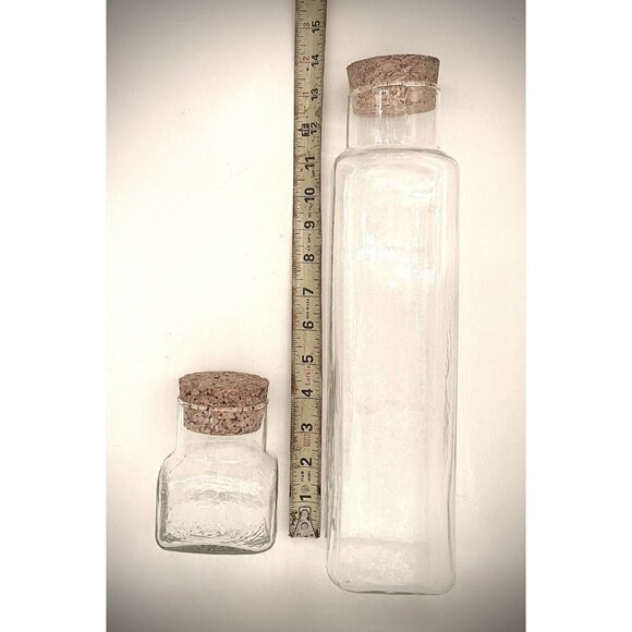 Set Of 2 Vintage Hammered Glass Canisters w Cork Tops Textured Clear Rectangular - Picture 4 of 7